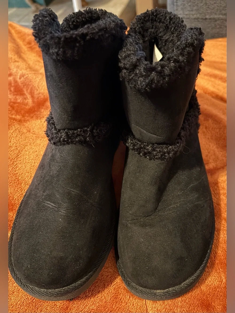 Classic Black Faux-Shearling Ankle Booties